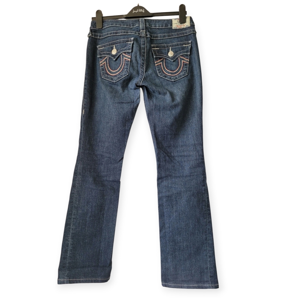 Vintage True Religion Super Low Rise Straight Leg Jeans Topstitching Blue 28